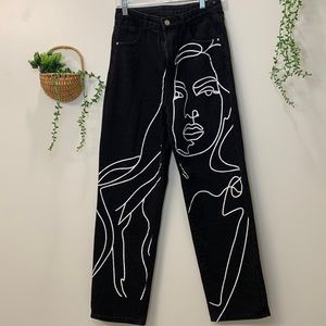 Black straight leg designed jeans